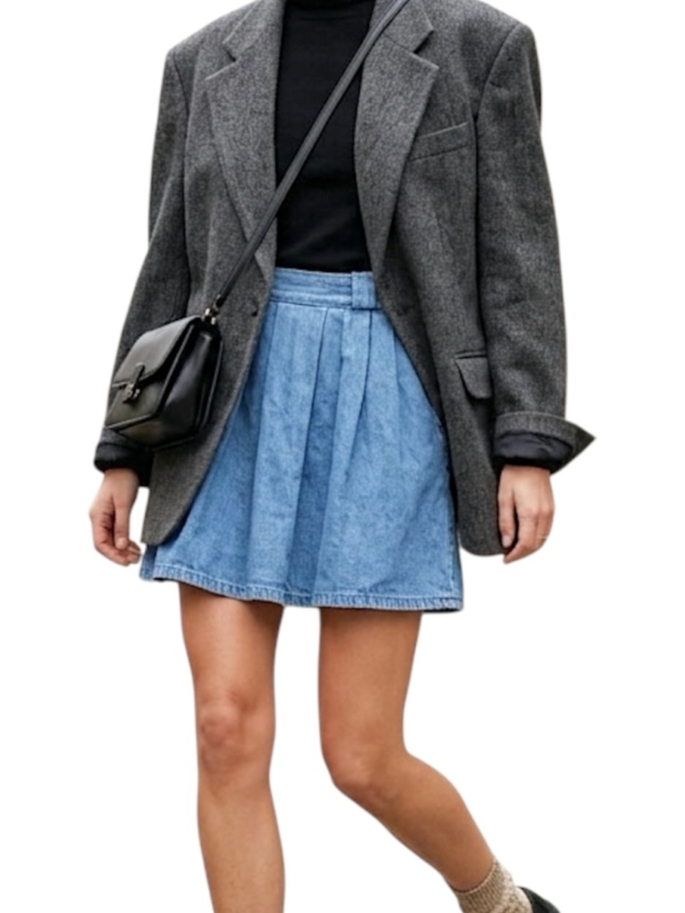 VTG Ralph Lauren 80s 90s Canadian made cotton denim pleated full mini skirt XS